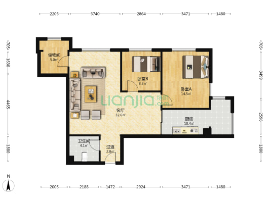 泰华城市广场 2室1厅1卫 103平方