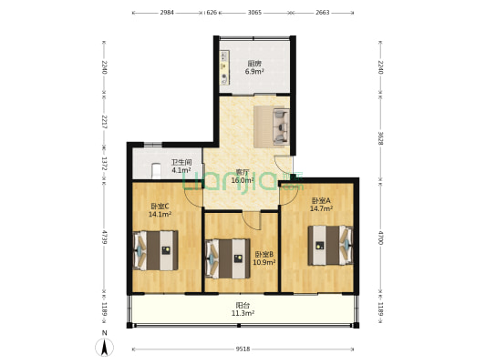 邮电小区（义和路） 3室1厅1卫 96平方
