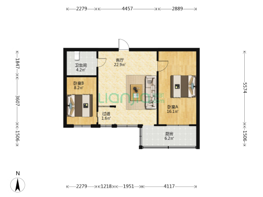 糖酒宿舍 2室1厅1卫 69平方
