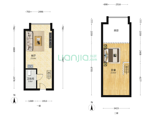 龙湖新壹城 1室1厅1卫 44平方