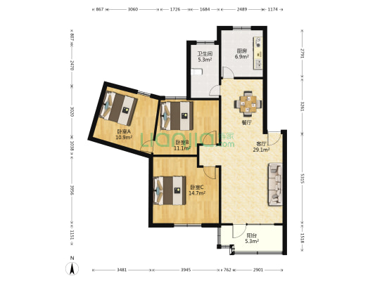 港中新村四区 3室1厅1卫 99平方