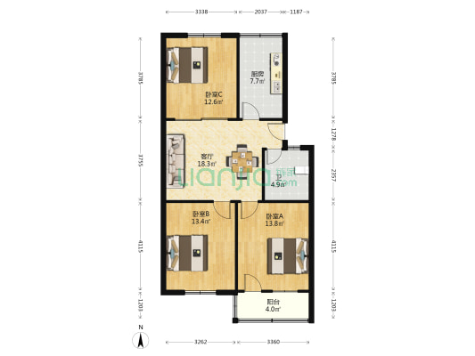 统建楼 3室1厅1卫 83平方