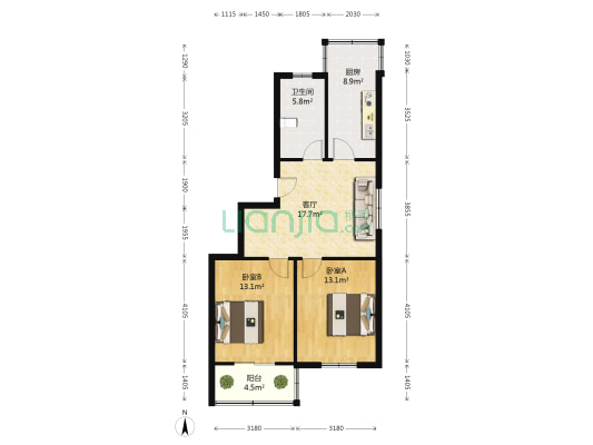和盛林荫水岸南区 2室1厅1卫 75平方