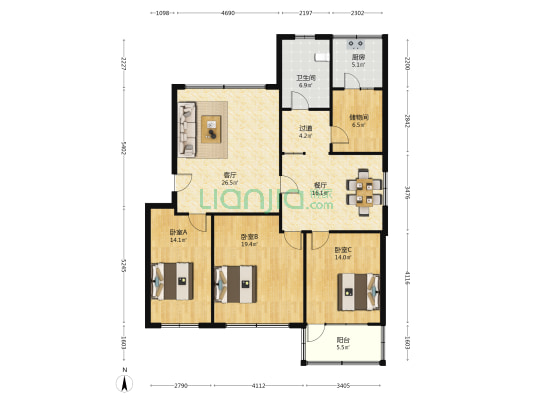 供销社宿舍122号 3室2厅1卫 122平方