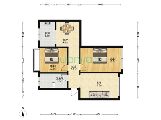 炎黄广场西侧小区 2室2厅1卫 85平方