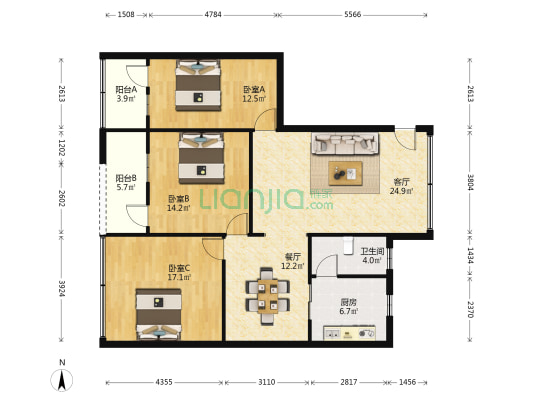 青云路 3室2厅1卫 101平方