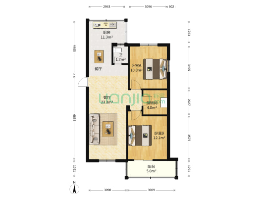 环北一村 2室1厅1卫 82平方