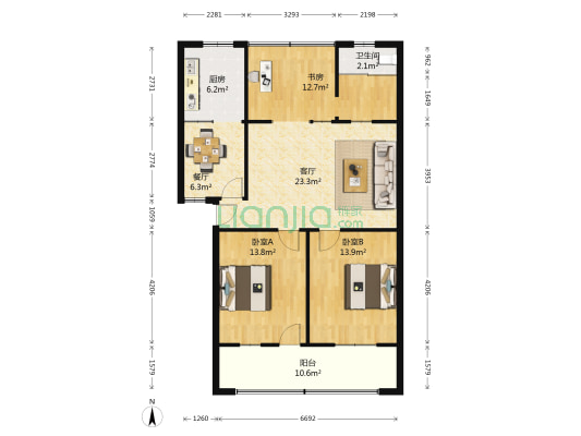 丹江路王家台工行家属院 3室2厅1卫 116平方