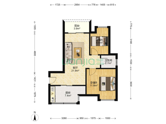 安罝小区 2室1厅1卫 67平方