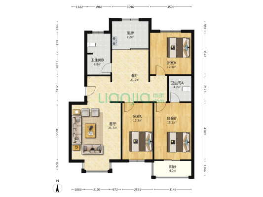 世纪嘉园 新板楼小区 低楼层 南北通透大三居-户型图