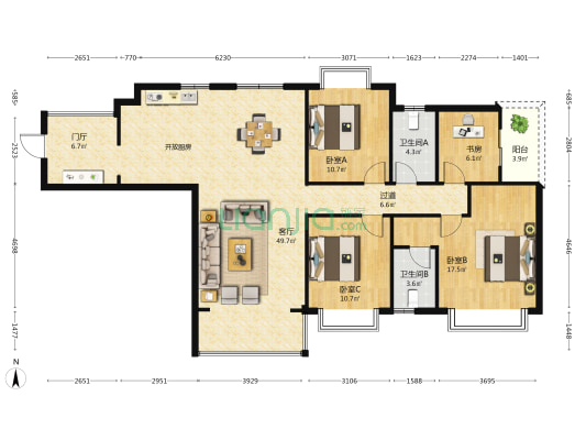 花卉公园小区 4室1厅2卫 143平方