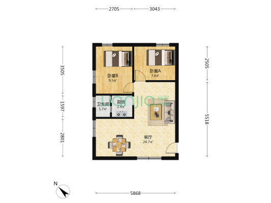 同康路 2室1厅1卫 58平方