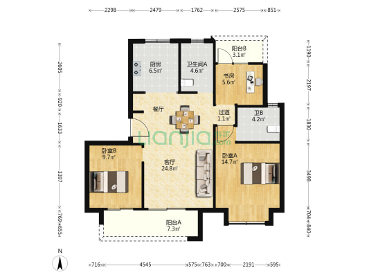 御章府三期西区 3室1厅2卫 102平方