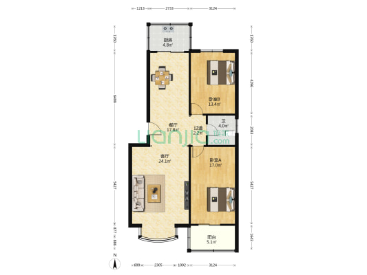 液化气宿舍 2室2厅1卫 108平方