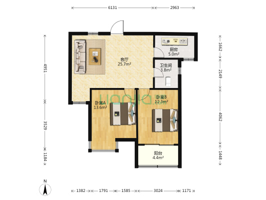 上品领域 2室1厅1卫 96平方