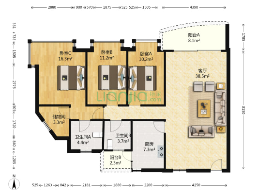 聚景园 3室1厅2卫 133平方
