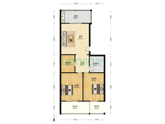 太原热力设计院 2室1厅1卫 110平方