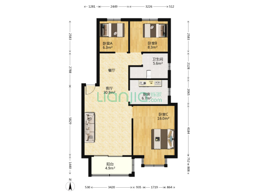 滨河新苑二期 3室1厅1卫 92平方