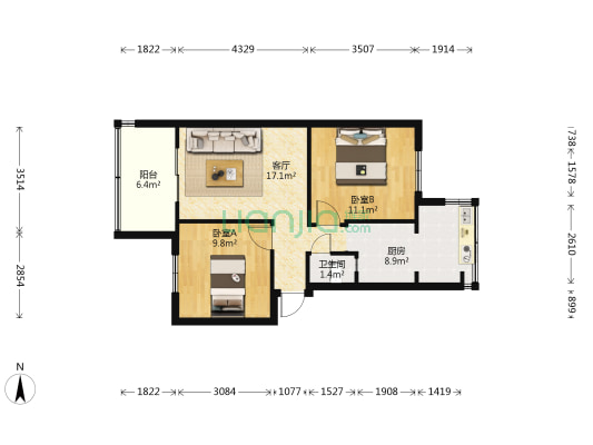 柳坝电力小区 2室1厅1卫 51平方