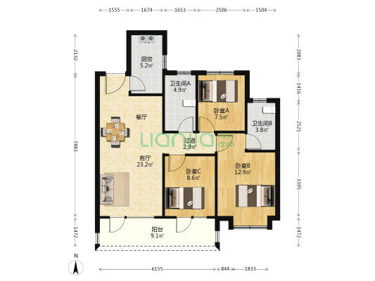 天赋雲海 3室1厅2卫 108平方