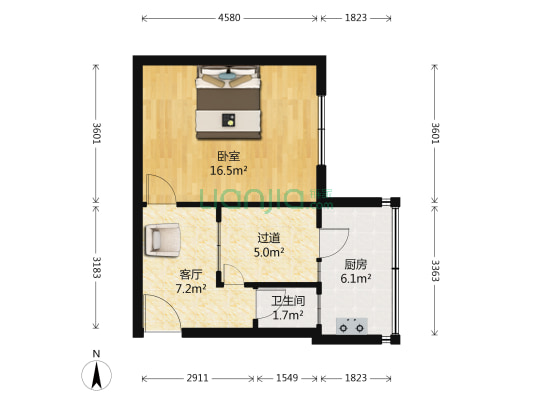 江北粮库楼 1室1厅1卫 42平方