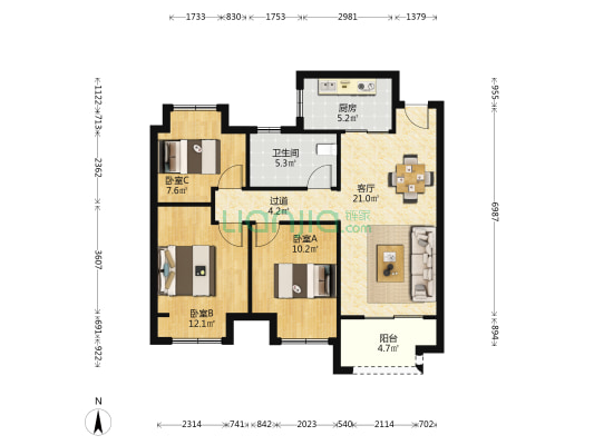 无锡旭辉城 3室1厅1卫 94平方