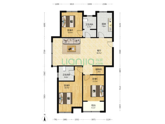 国泰海韵华府 3室1厅2卫 137平方