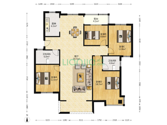 中迪三水花园 4室1厅2卫 146平方