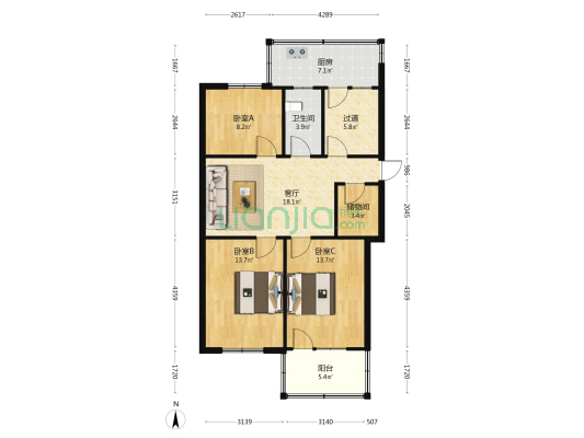展览路31号院 3室1厅1卫 79平方