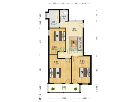 爱国路300号 3室1厅1卫 97平方