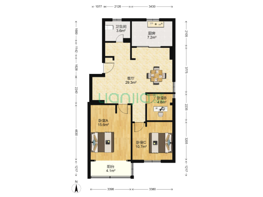 柏庄北路小区 3室1厅1卫 98平方