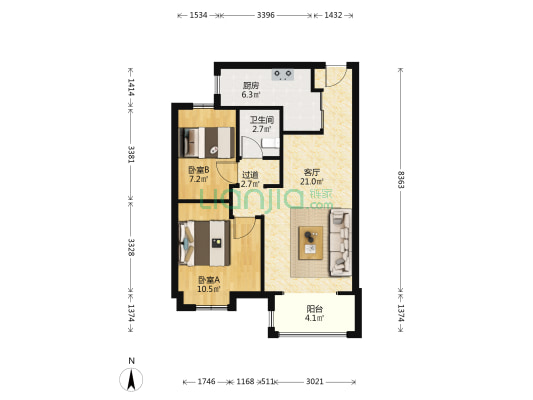 路劲阳光城3号地 2室1厅1卫 80平方