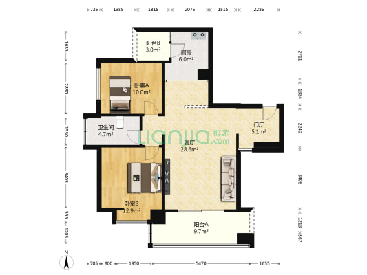 天合汇锦城 2室1厅1卫 87平方