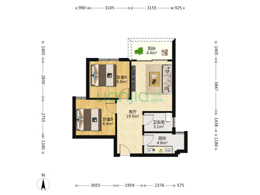 安吉华都小区 2室1厅1卫 65平方