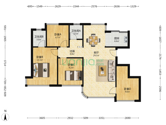 云鹭洲 4室1厅2卫 76平方