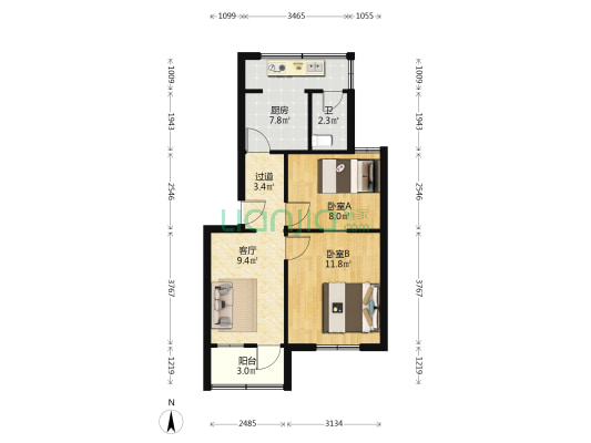 庞庄小区 2室1厅1卫 48平方