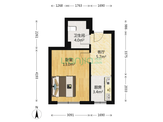 世纪新城五期 1室1厅1卫 35平方