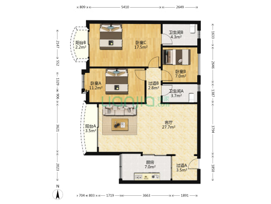 佳翠楼 3室1厅2卫 102平方