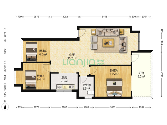 蓝调印象 3室1厅1卫 85平方