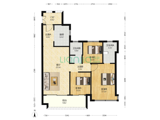 越秀金悦文华 3室1厅2卫 123平方
