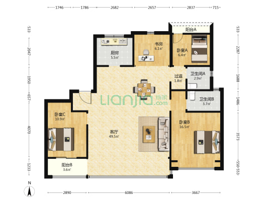 远洋万和樾园 4室1厅2卫 136平方