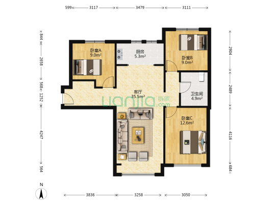 开发商样板间装修，拎包入住，带车位-户型图