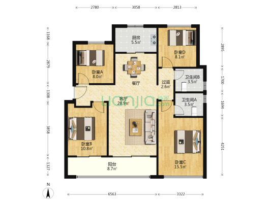 翠湖隐秀 4室1厅2卫 119平方