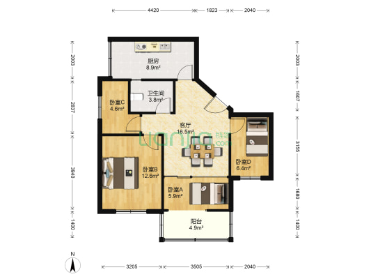 元件五厂 4室1厅1卫 67平方