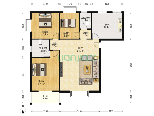 甘肃电力科学研究院住宅小区 3室1厅2卫 153平方