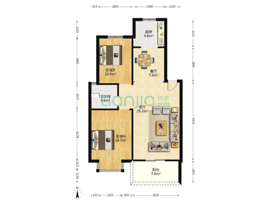东湖居 2室2厅1卫 92平方