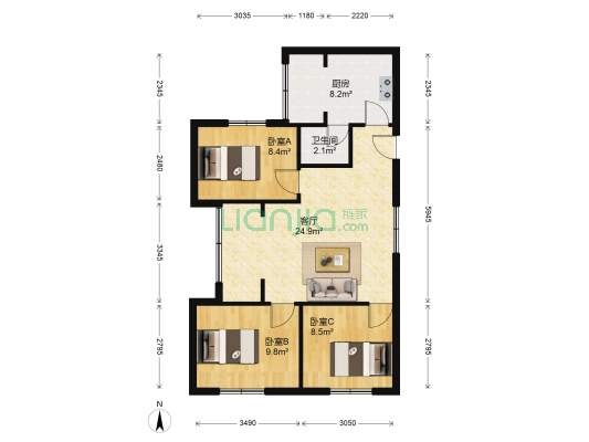 长石苑 3室1厅1卫 76平方