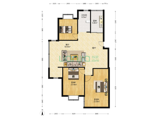 翠逸园小区 3室1厅1卫 133平方