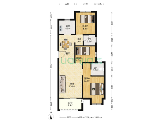 中海花园 3室1厅2卫 101平方