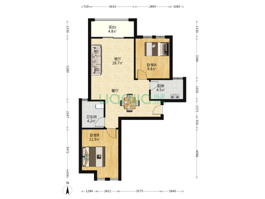 水之郡东苑 2室1厅1卫 89平方